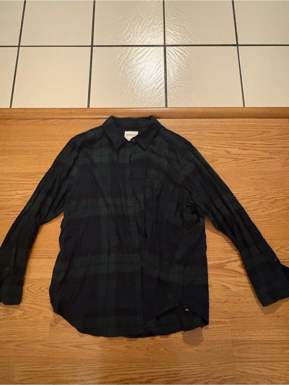 Abercrombie & Fitch Dark Green & Black Plaid Button-Up Shirt